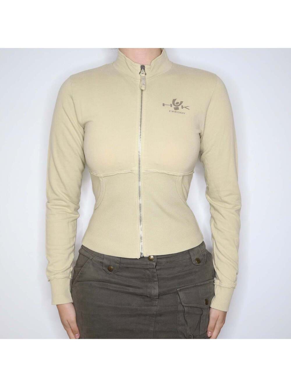 Y2K Italian Brand Tan Cotton Zip Up (S)